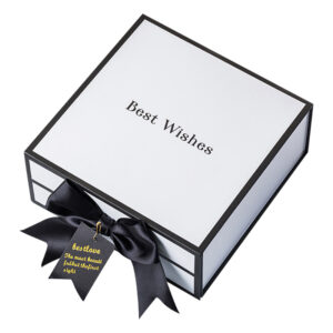 9.custom Luxury White Magnet Flip Clothing Paper Box Foldable Magnetic Closure Gift Boxeswith Black Ribbon (1)