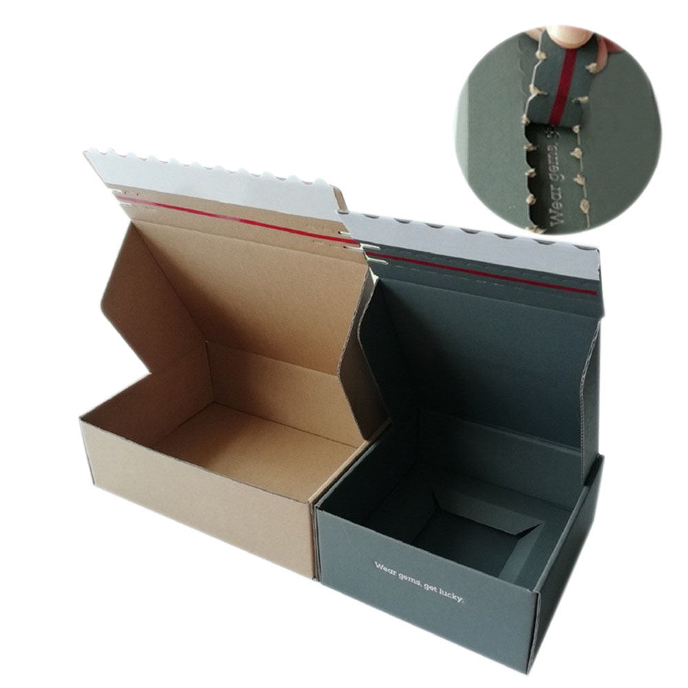 Custom Recyclable Corrugated Paper Packaging Self Sealing Mailer Boxes Tear Strip Printing zipper Shipping box (2)